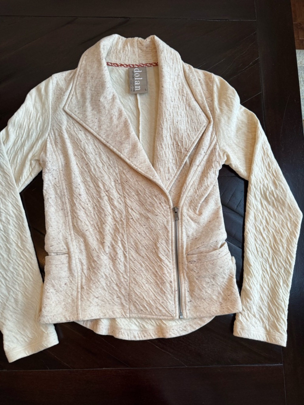 Dolan Left Coast Collection Cream Textured Moto Jacket for Women